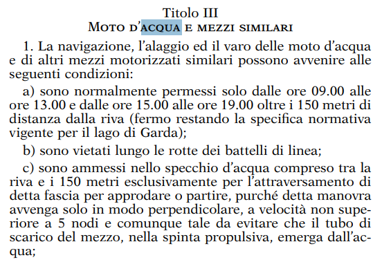 Jet-Ski Regeln Lombardei: Uhrzeiten und Abstand