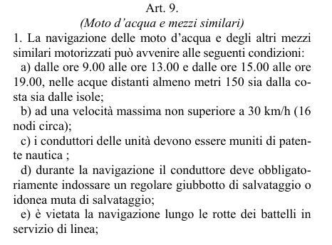 Abstandsregeln Jet-Ski Piemont