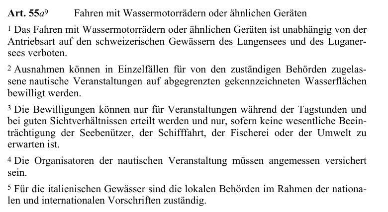Verbot Jet-Ski Schweiz